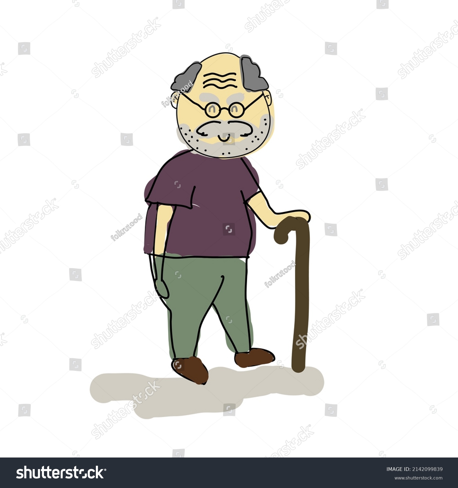 Grandfather Standing Hand Holding Walking Stick Stock Vector (royalty 