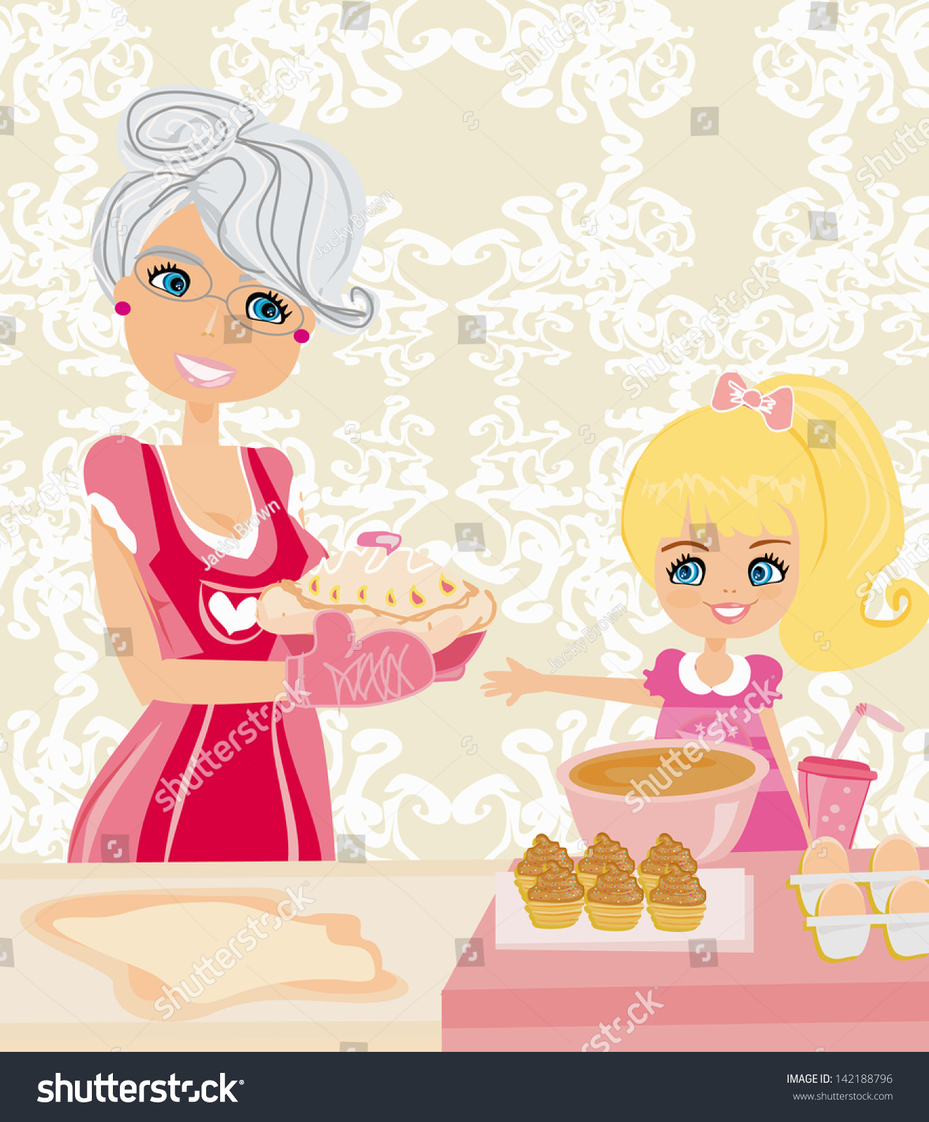 SVG of Grandma baking cookies with her granddaughter svg