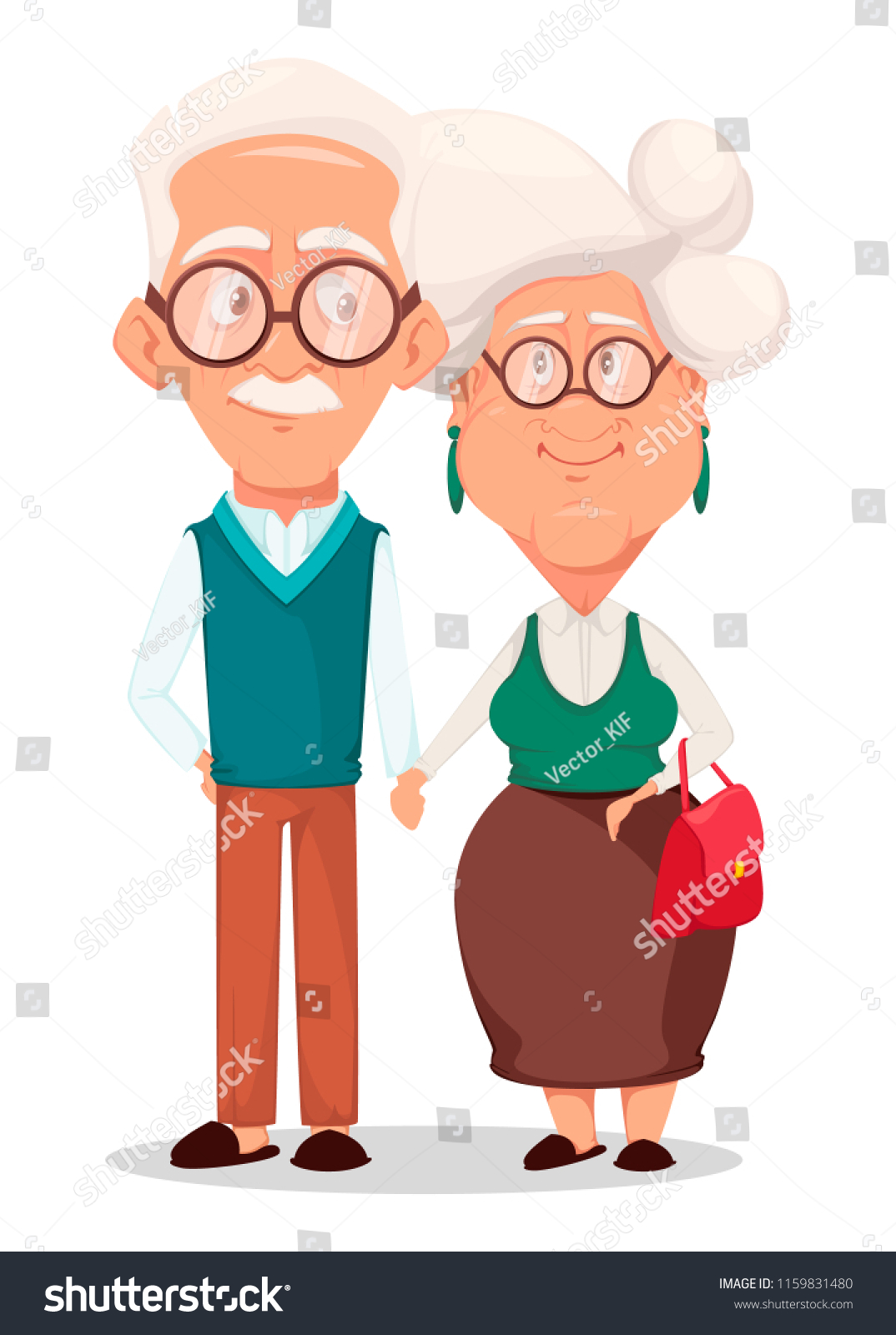 Grandmother Grandfather Together Silver Haired Grandma Stock Vector ...