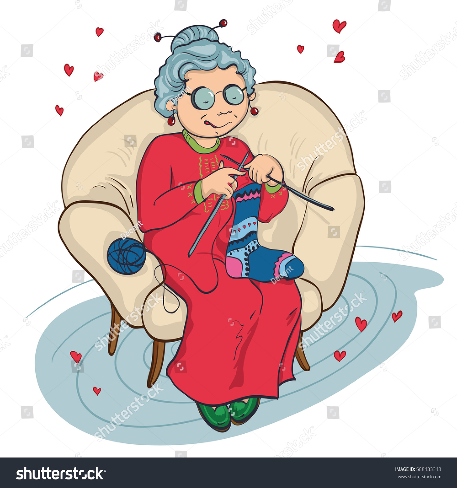 Grandmother Sitting Chair Knits Vector Portrait Stock Vector 588433343 ...