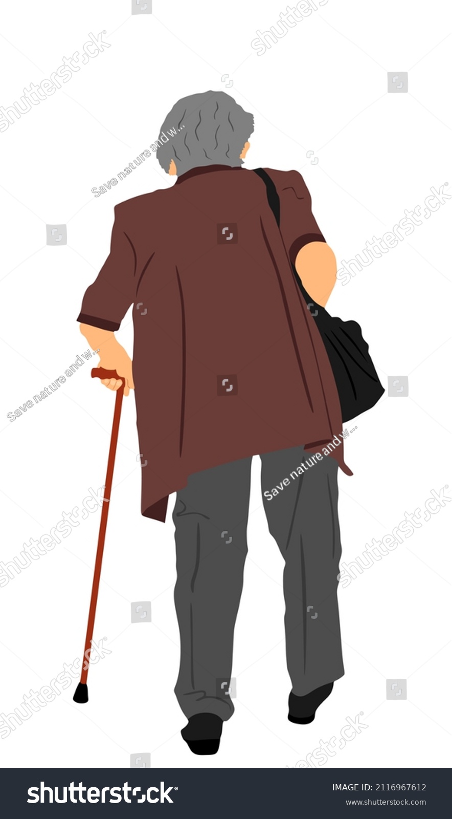 Grandmother Walking Stick Vector Illustration Isolated Stock Vector Royalty Free