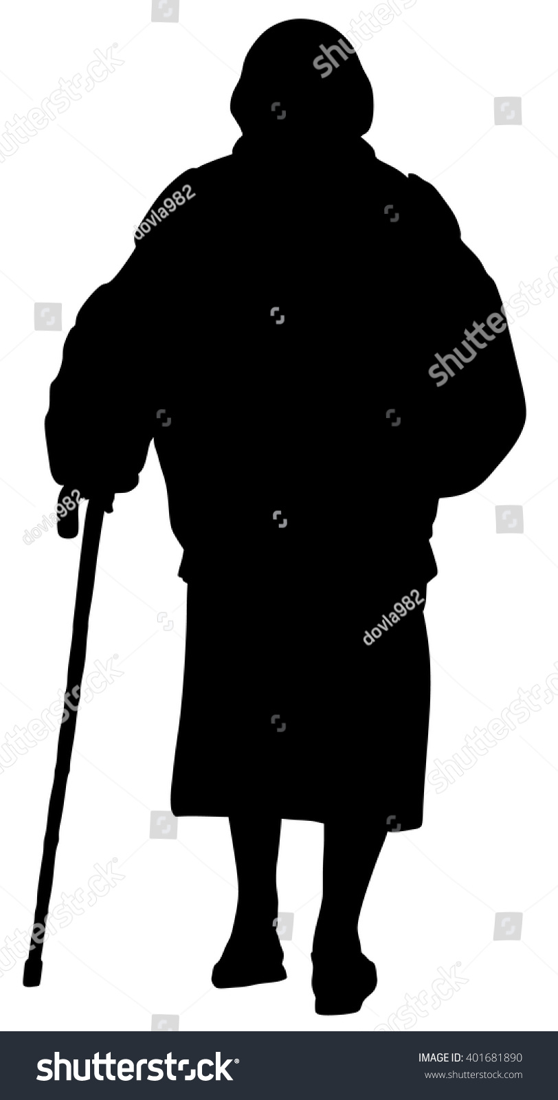 Grandmother Walking Stick Vector Silhouette Isolated เวกเตอร์สต็อก