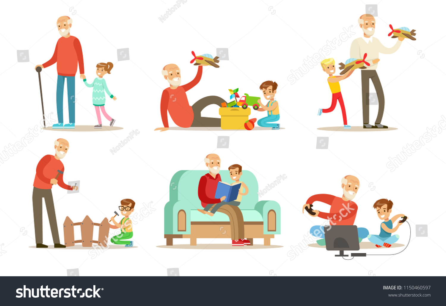 220 Grandson helping grandfather Stock Illustrations, Images & Vectors ...