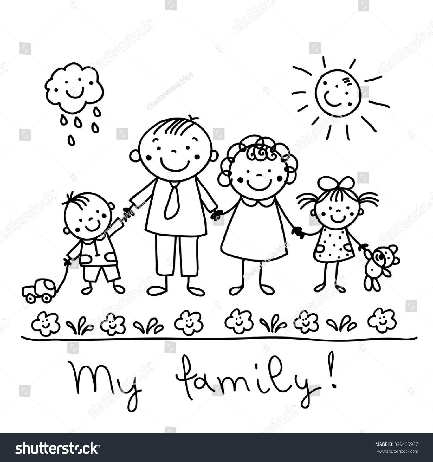 Graphic Drawing Happy Family Stock Vector 399435937 - Shutterstock