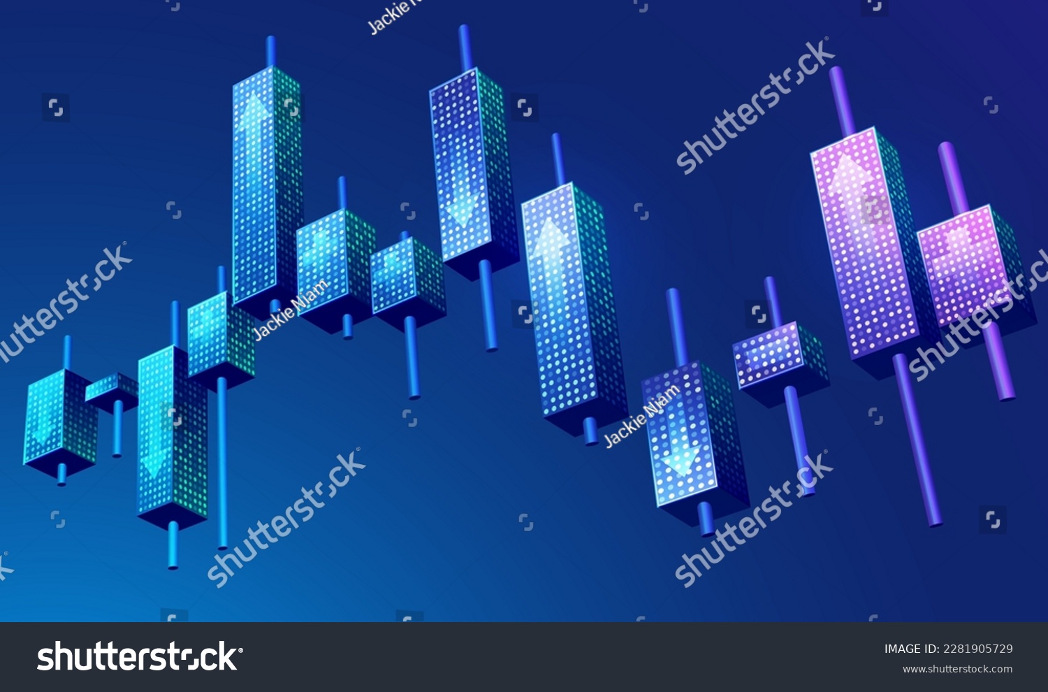 SVG of graphic of  3D candlestick in stock market presented in futuristic style svg