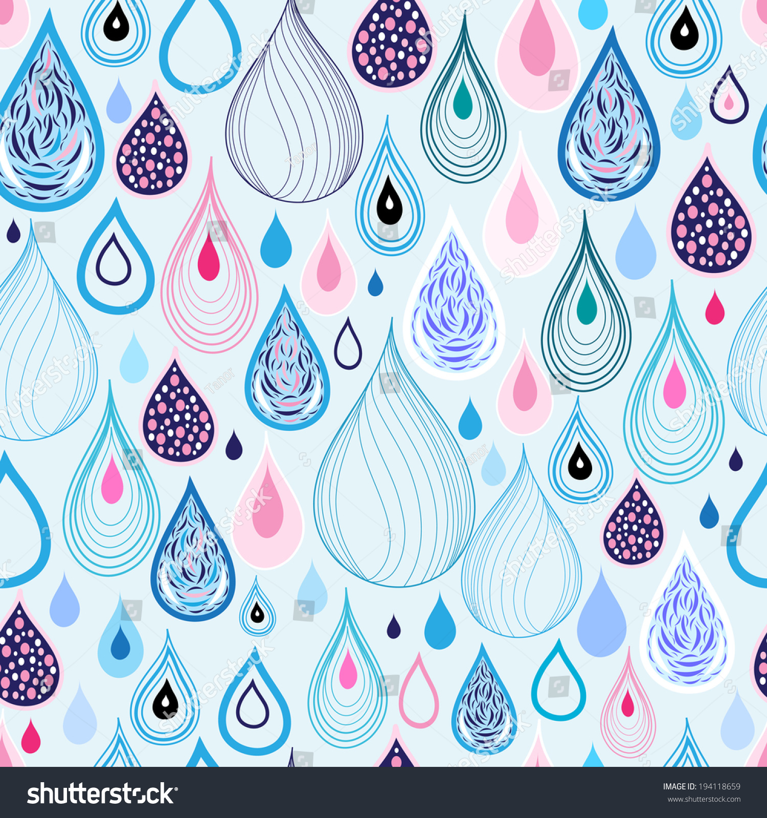 Graphic Pattern Of Raindrops On A Light Blue Background Stock Vector ...