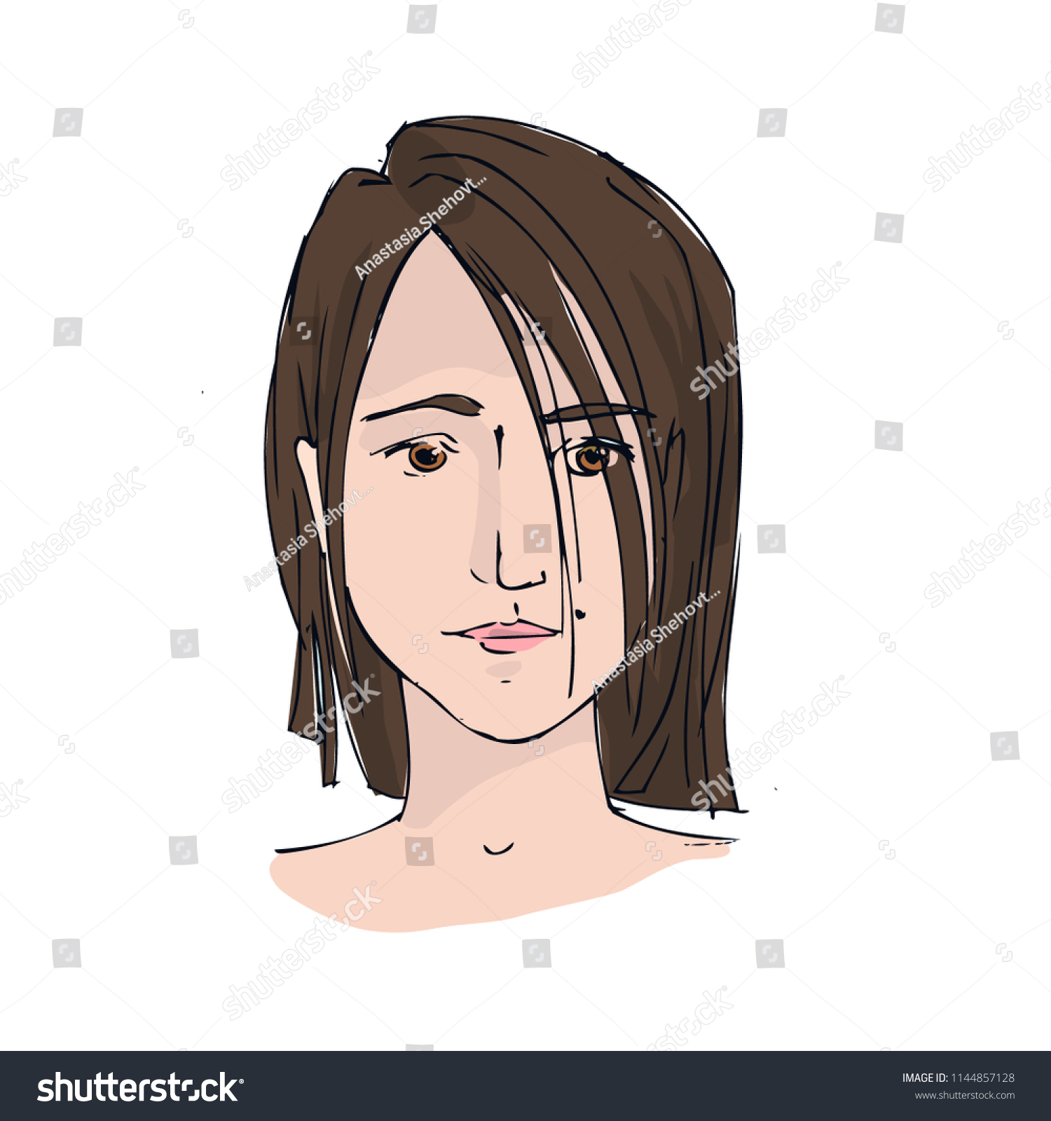 Graphic Portrait Face Girl Full Face Stock Vektorgrafik