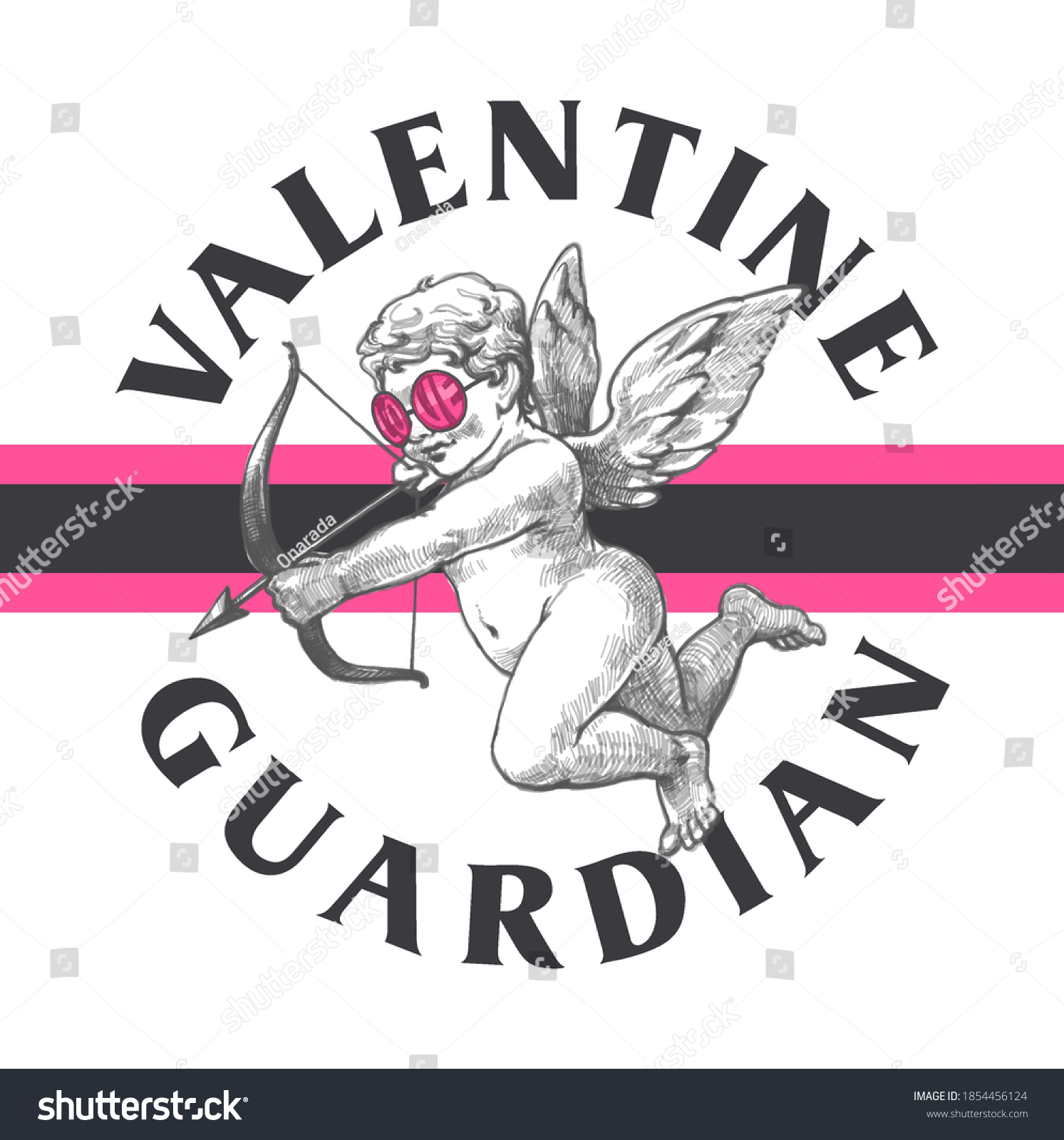 SVG of Graphic t-shirt design, valentine guardian slogan with Flying Cupid holding bow and aiming or shooting arrow ,vector illustration for t-shirt. svg