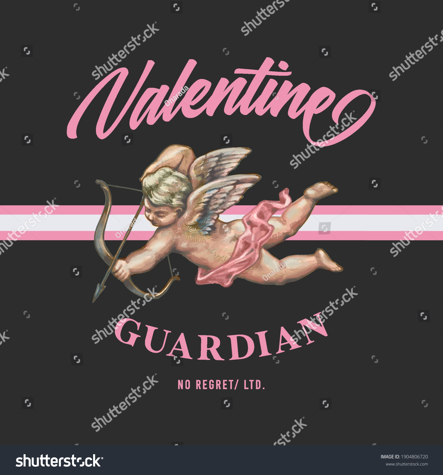 SVG of Graphic t-shirt design, valentine guardian slogan with Flying Cupid holding bow and aiming or shooting arrow ,vector illustration for t-shirt. svg