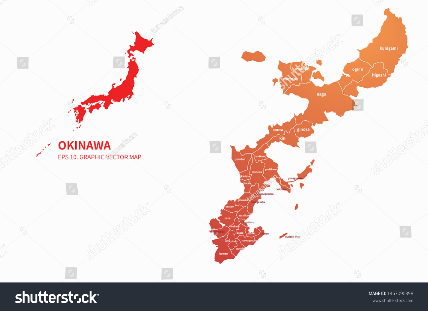 Graphic Vector Map Okinawa Japan Okinawa Stock Vector Royalty Free 1467090398