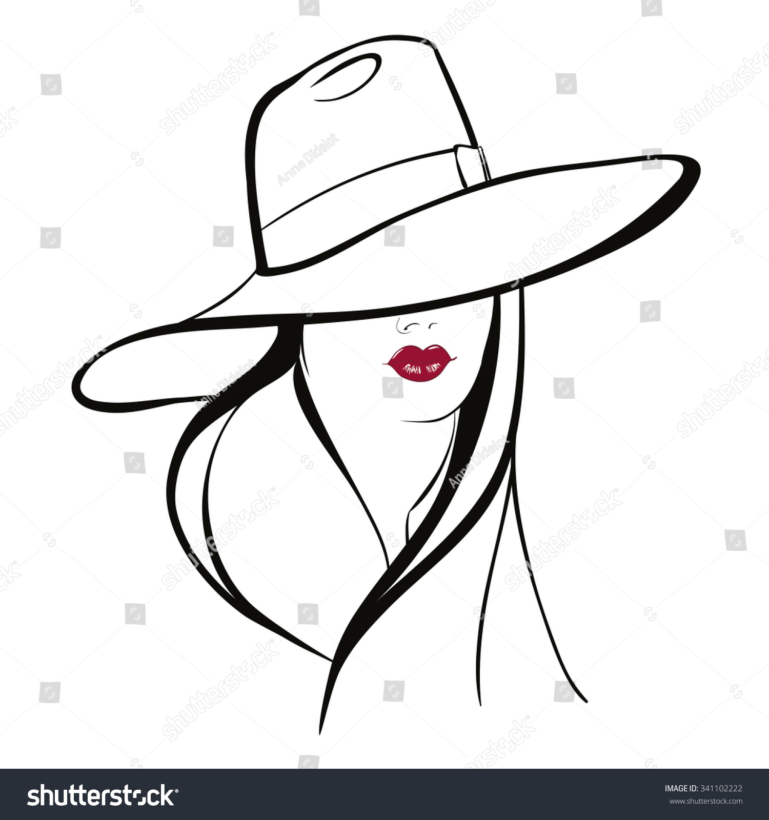 Graphic Woman Head Wearing Large Hat Stock Vector 341102222 - Shutterstock