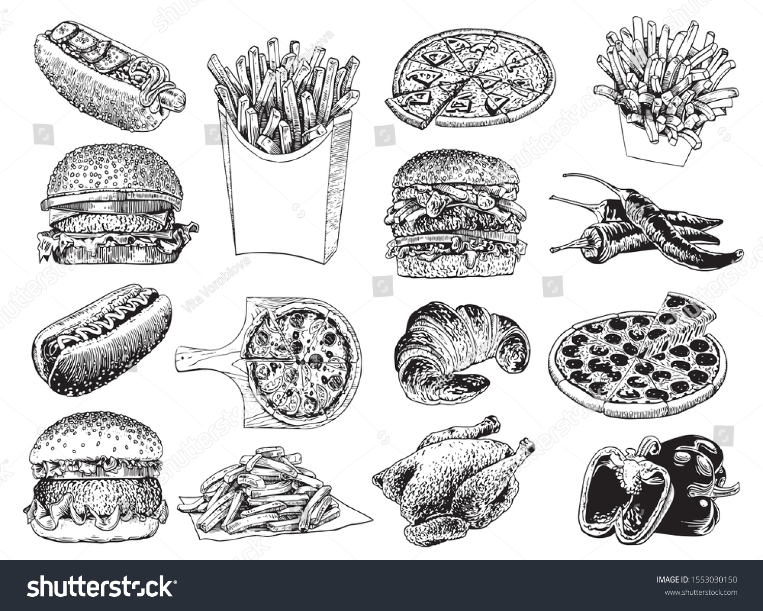 Graphical Fast Food Set Isolated On Stock Vector (Royalty Free ...