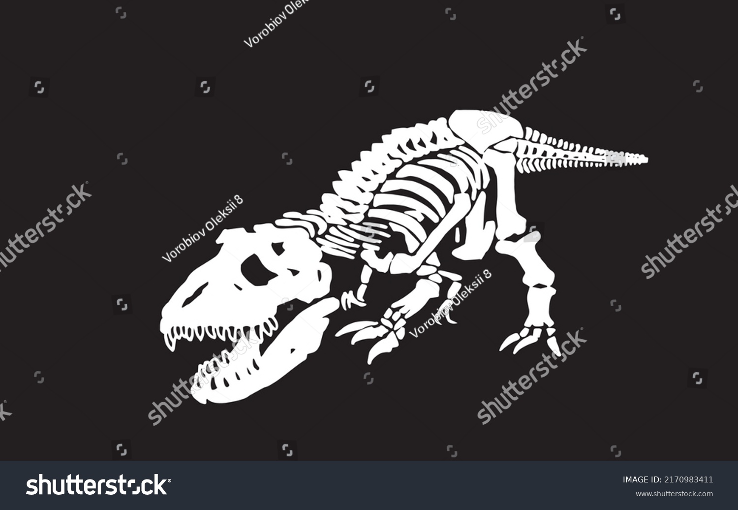 Graphical Silhouette Tyrannosaurus Skeleton Attacking Isolated Stock ...