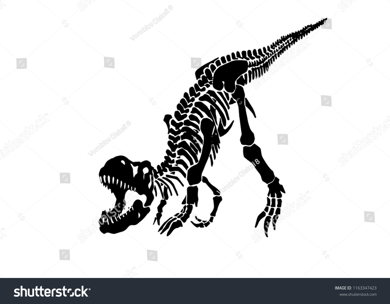 Graphical Skeleton Tyrannosaurus Isolated On White Stock Vector ...