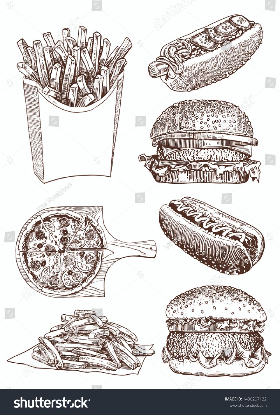 Graphical Vintage Set Fast Food Vector Stock Vector (Royalty Free ...