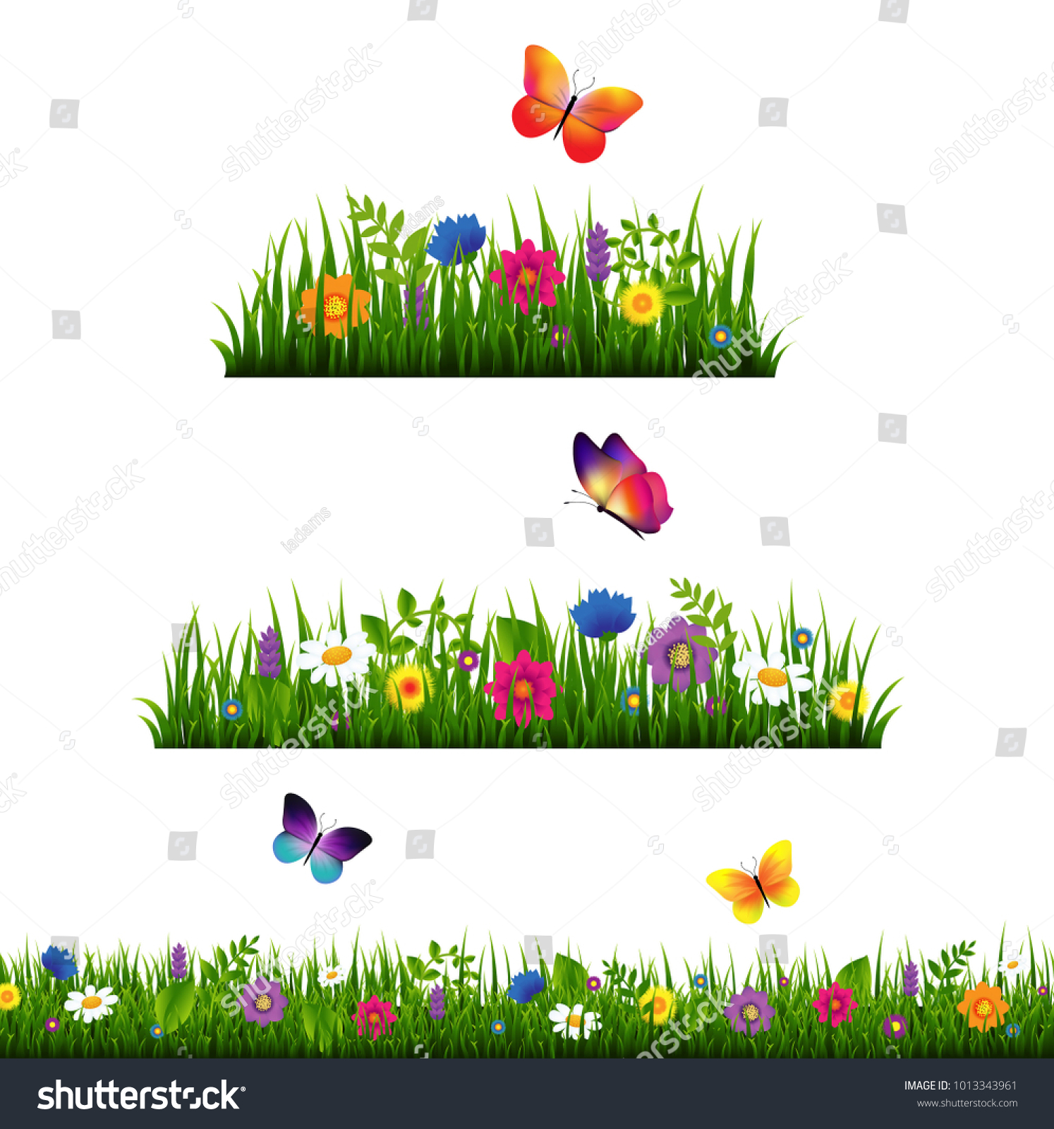 Grass Border Flower Collection Vector Illustration Stock Vector ...