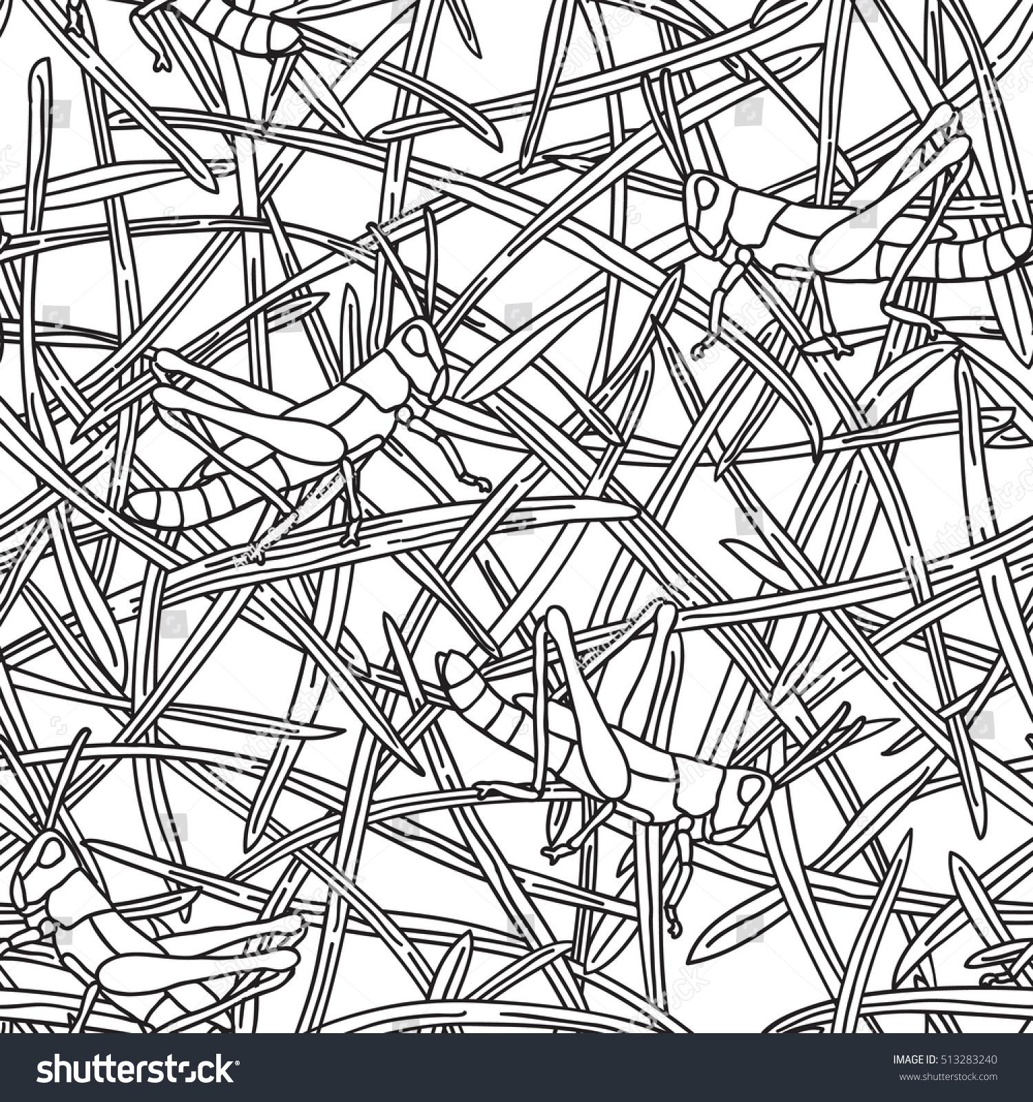 Grasshopper Seamless Pattern hand Drawn Seamlessly Repeating Stock ...