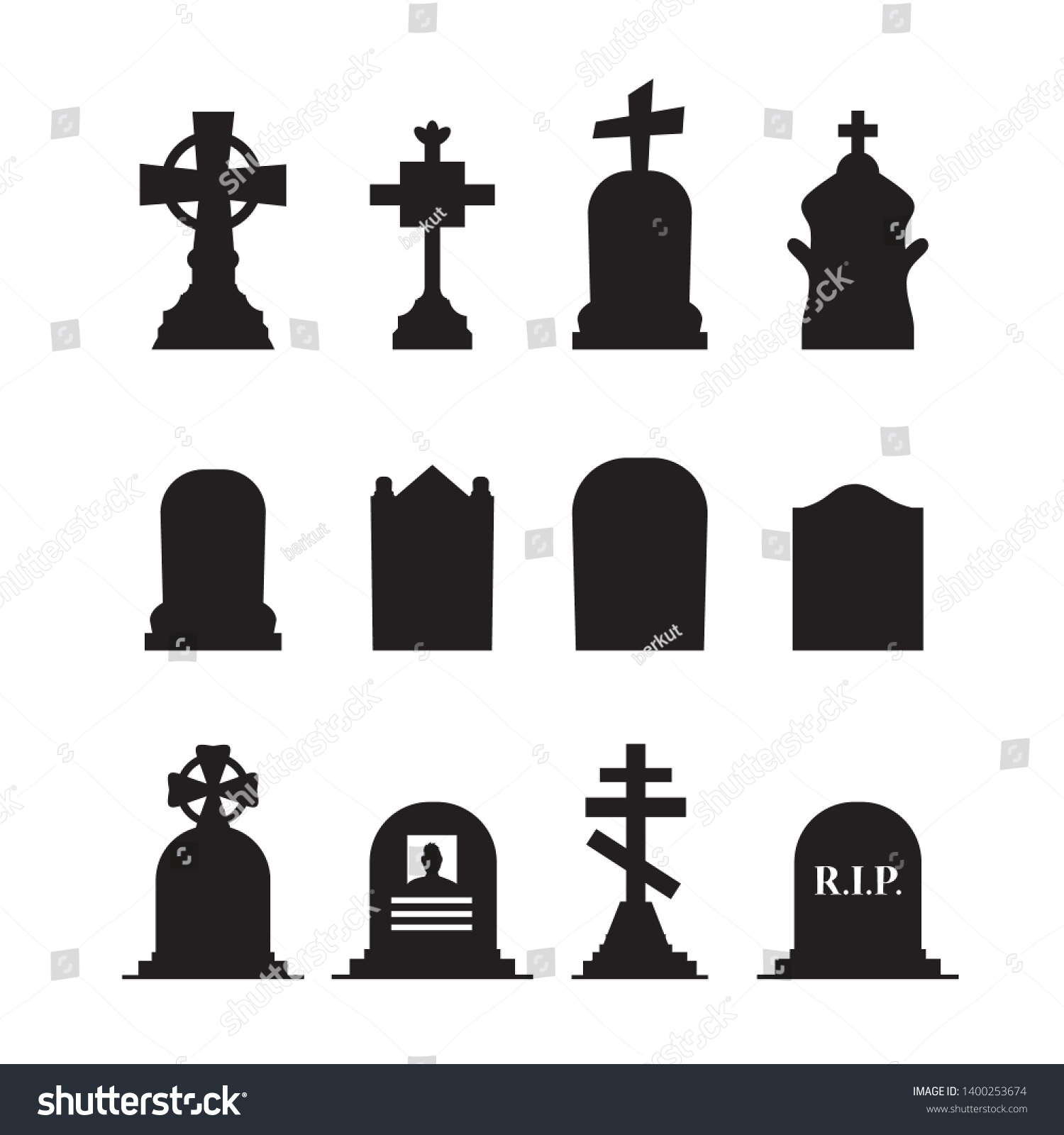 Gravestones Tombstones Icons Set Isolated On Stock Vector (Royalty Free ...