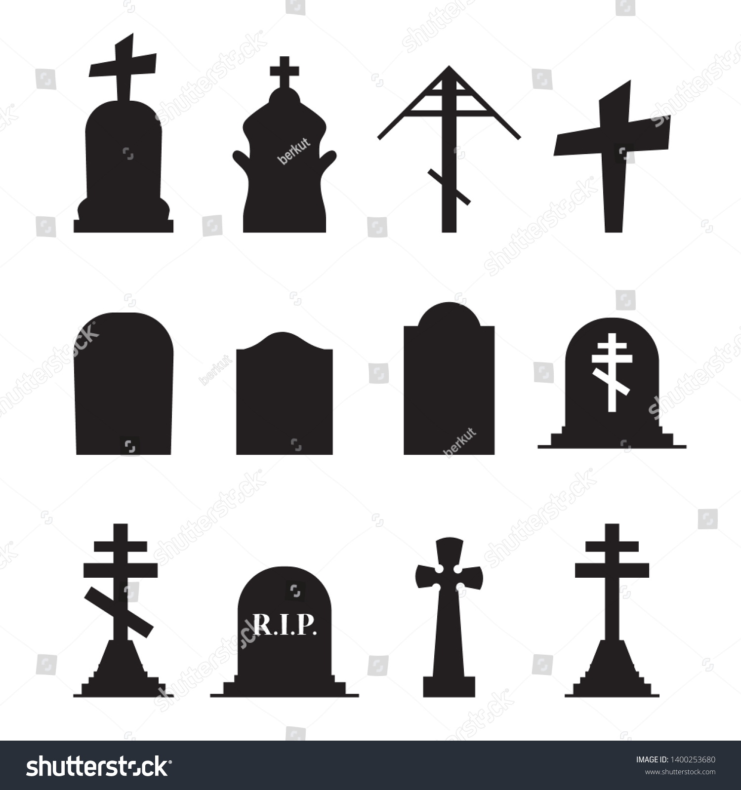 Gravestones Tombstones Icons Set Isolated On Stock Vector (Royalty Free ...