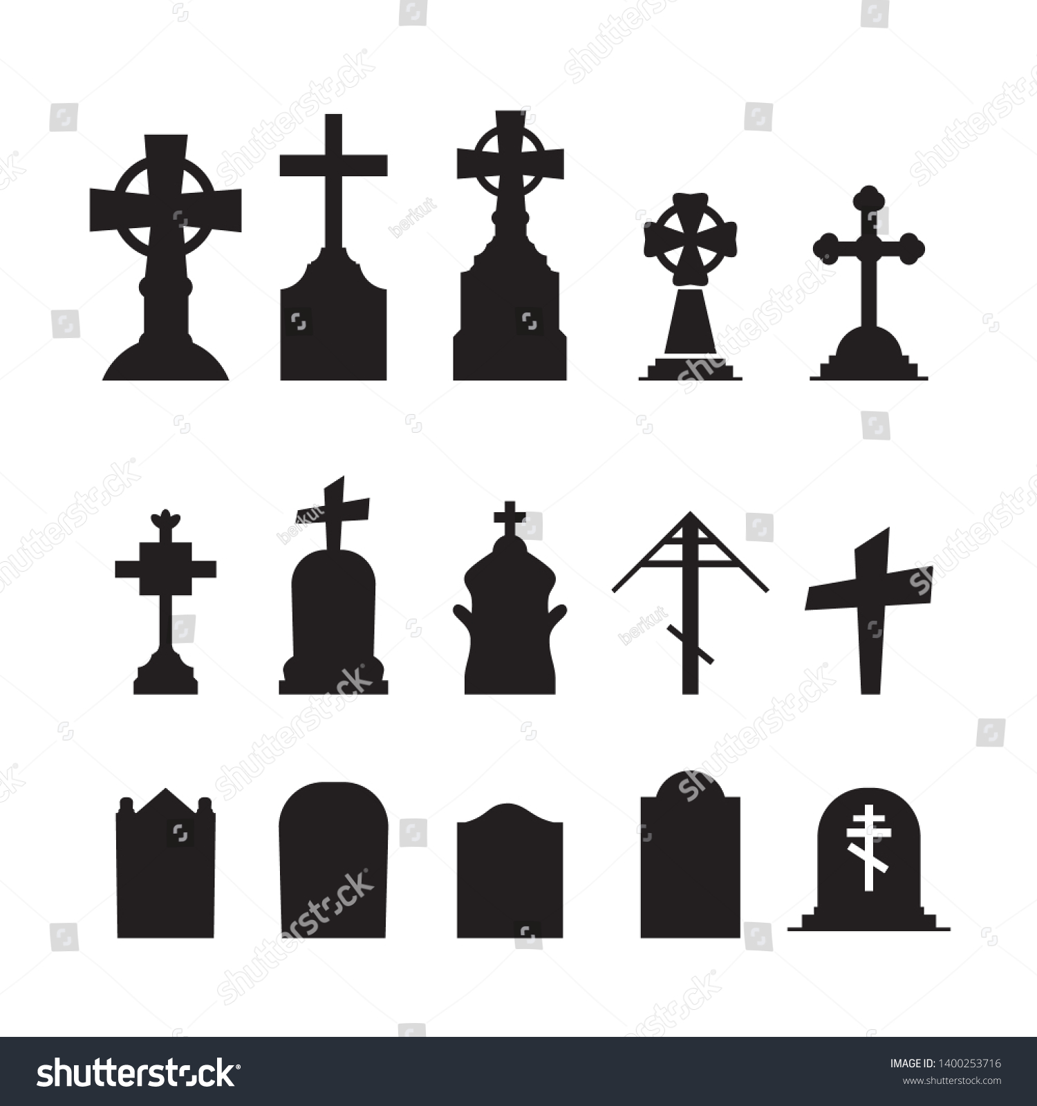 Gravestones Tombstones Icons Set Isolated On Stock Vector (Royalty Free ...