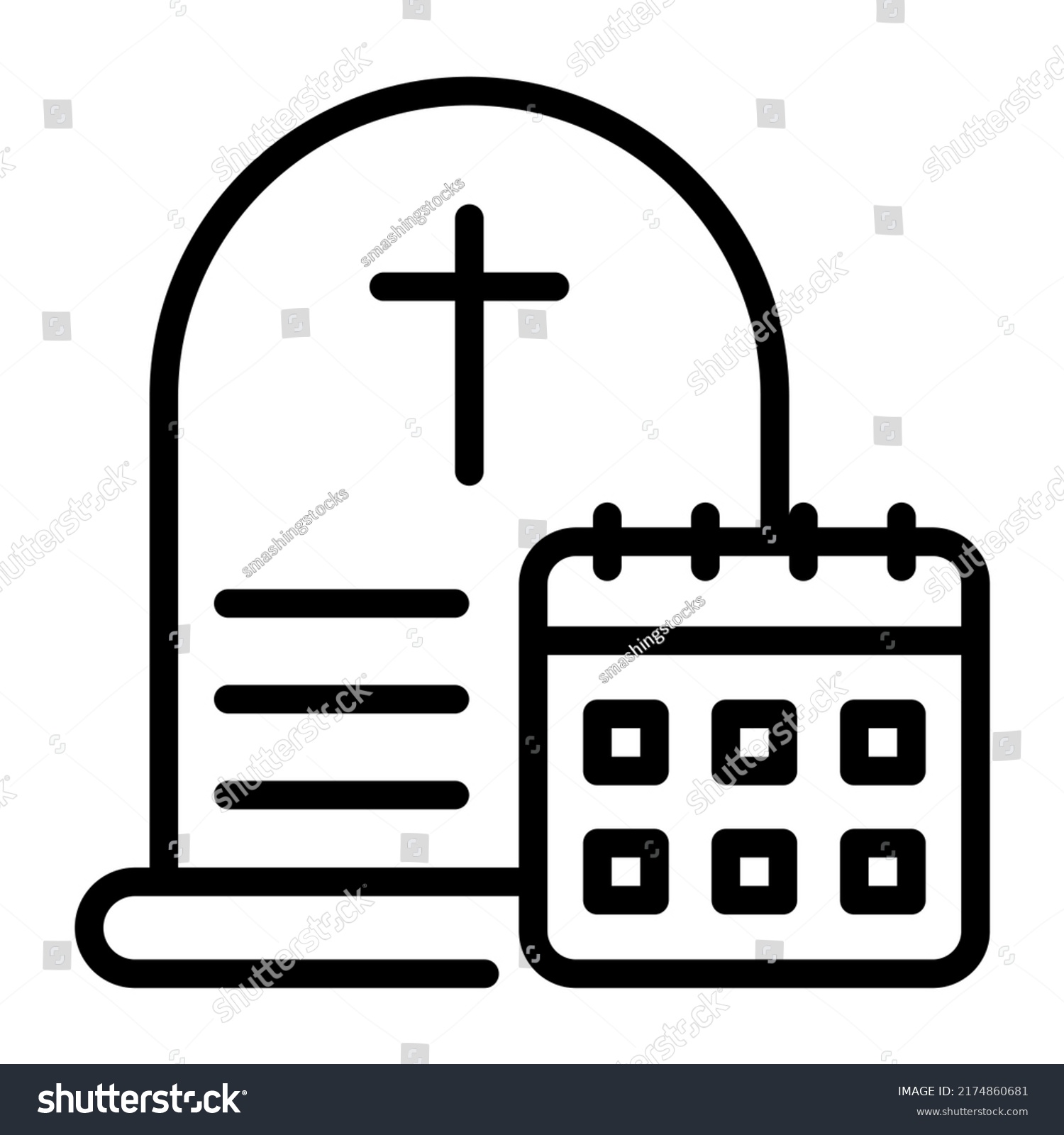 SVG of Graveyard and calendar, line icon of bereavement leave 

 svg