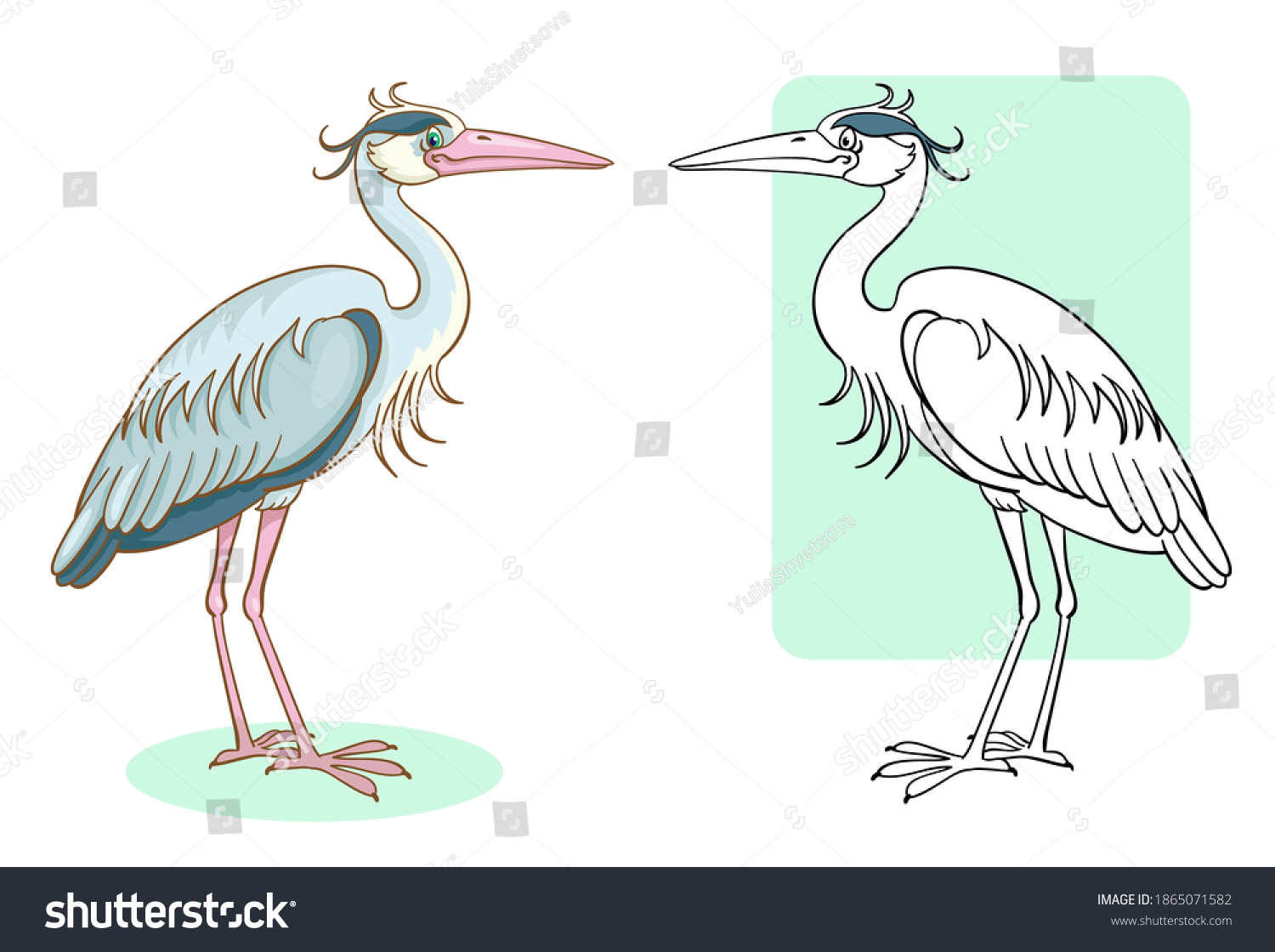 Gray Heron Coloring Page Colorful Example Stock Vector (Royalty Free ...