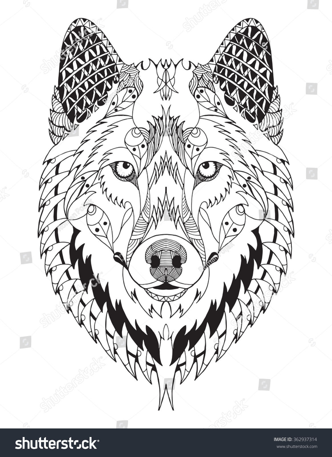 SVG of Gray wolf head zentangle stylized, vector, illustration, freehand pencil, hand drawn, pattern. Zen art. Ornate vector. svg