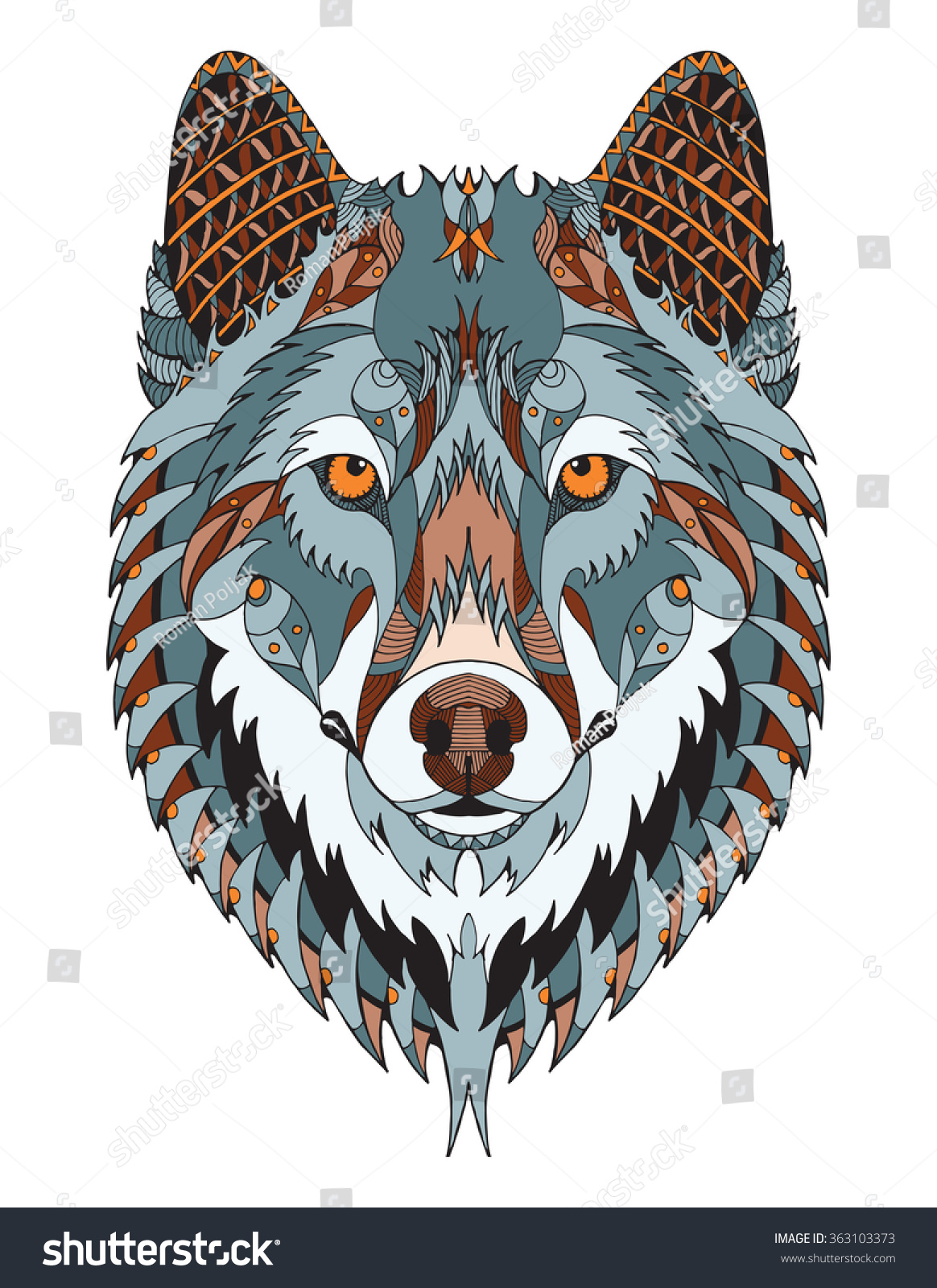 SVG of Gray wolf head zentangle stylized, vector, illustration, freehand pencil, hand drawn, pattern. Zen art. Ornate vector. Color. svg