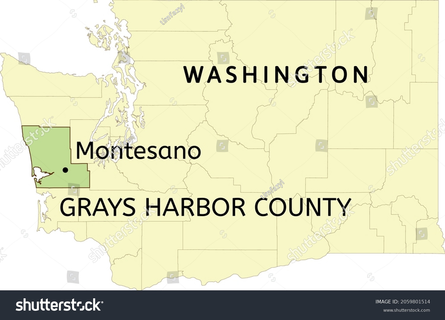 Stock Vector Grays Harbor County And City Of Montesano Location On Washington State Map 2059801514 