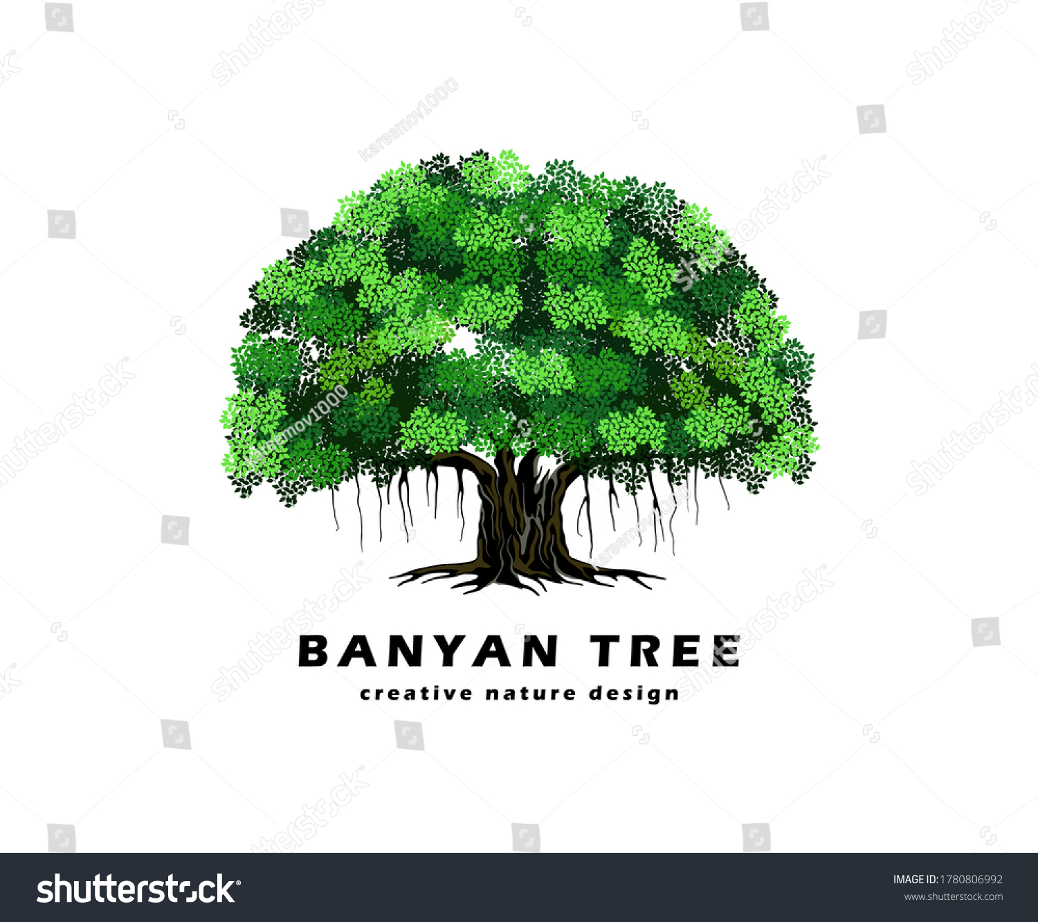 SVG of Great of banyan tree vector illustration. hanging roots of a plant. svg