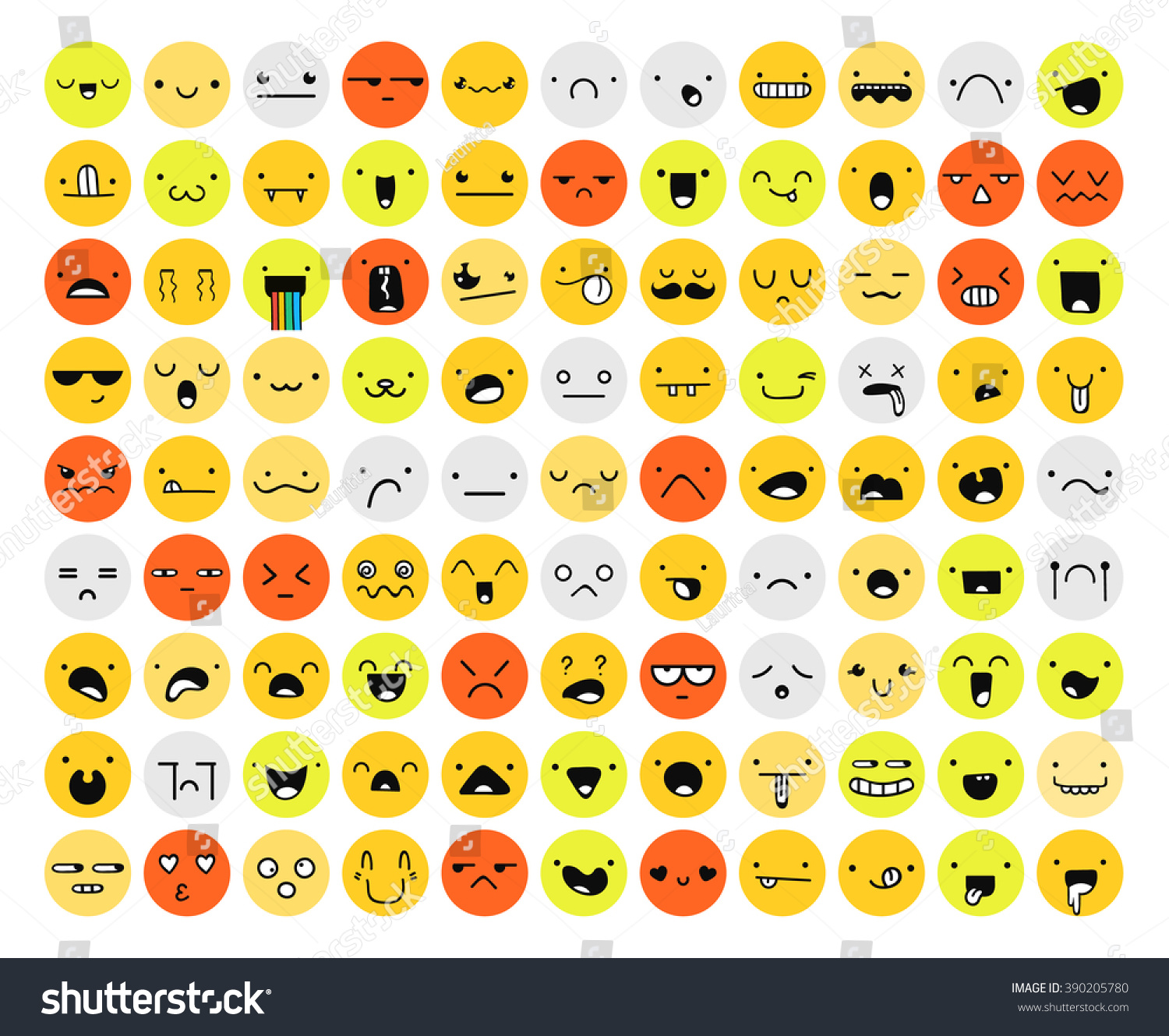 Great Set 99 Color Emotion Isolated Stock Vector 390205780 - Shutterstock