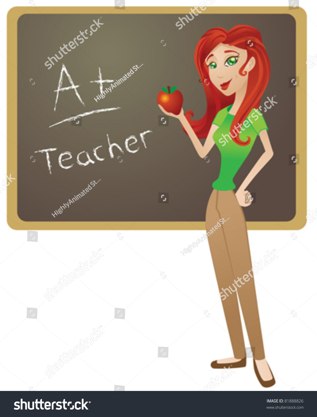 Great Teacher Holding Apple Stock Vector 81888826 - Shutterstock