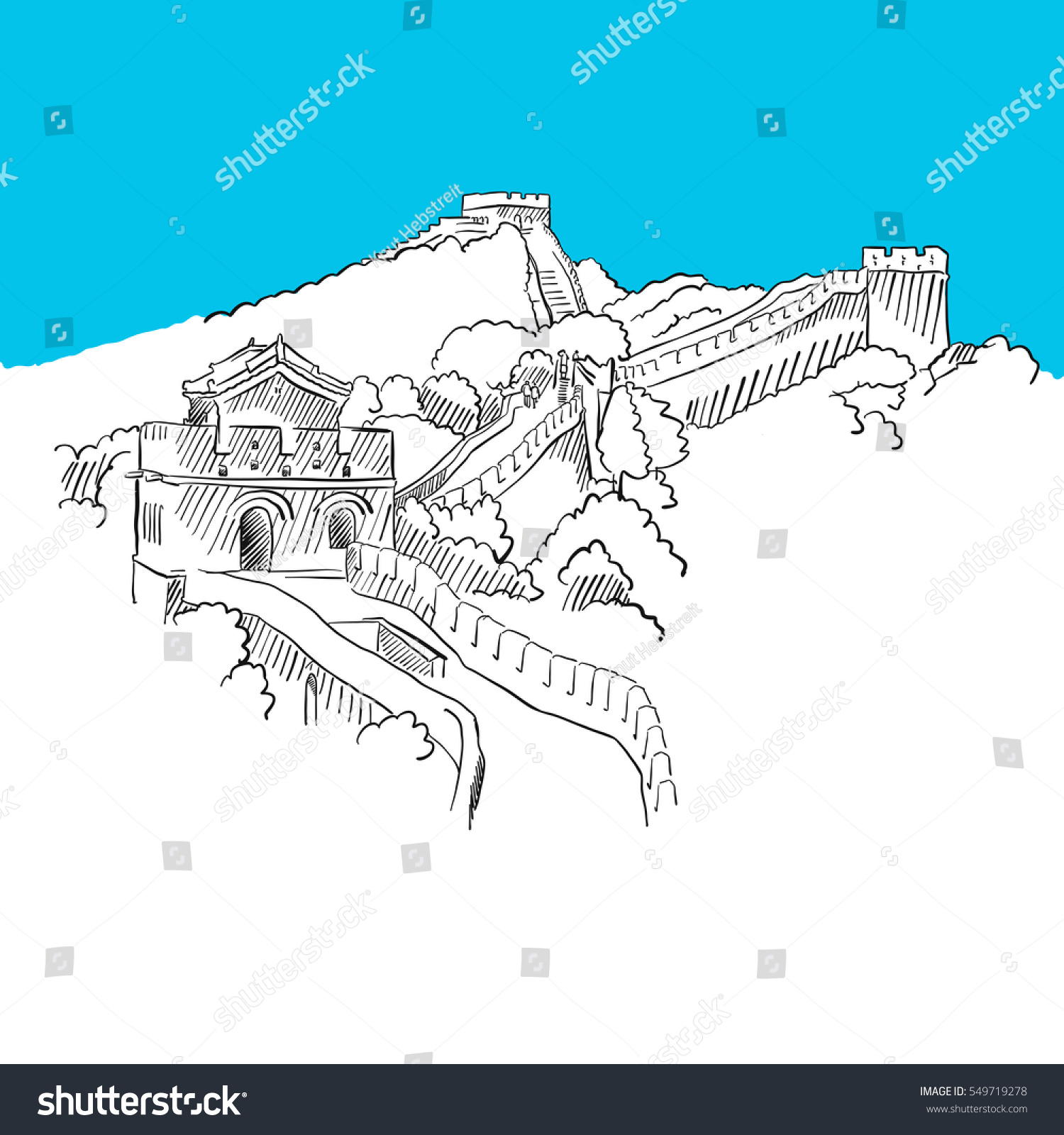 Great Wall China Blue Series Handdrawn Stock Vector (Royalty Free ...