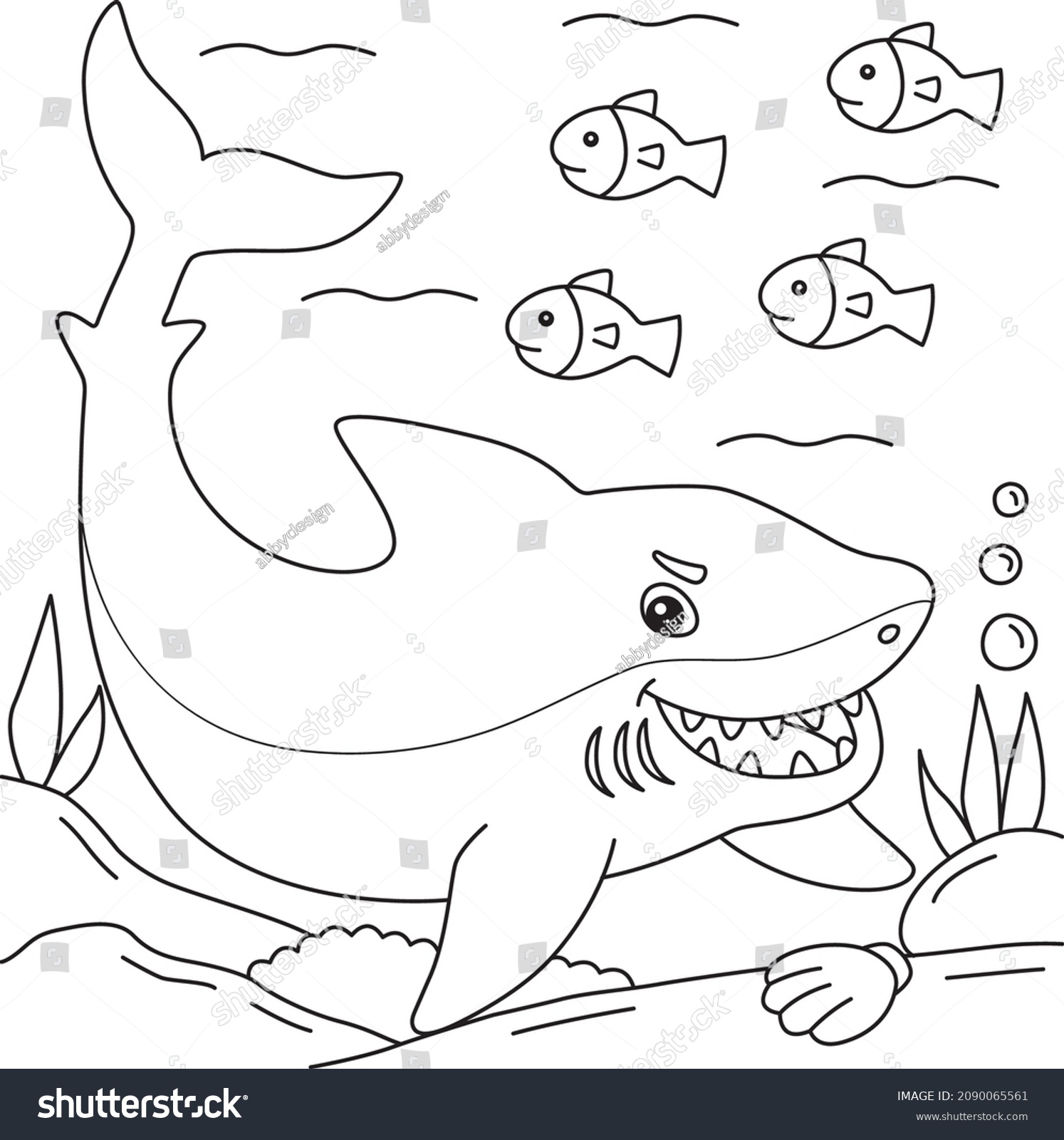 Vektor Stok Great White Shark Coloring Page Kids (Tanpa Royalti