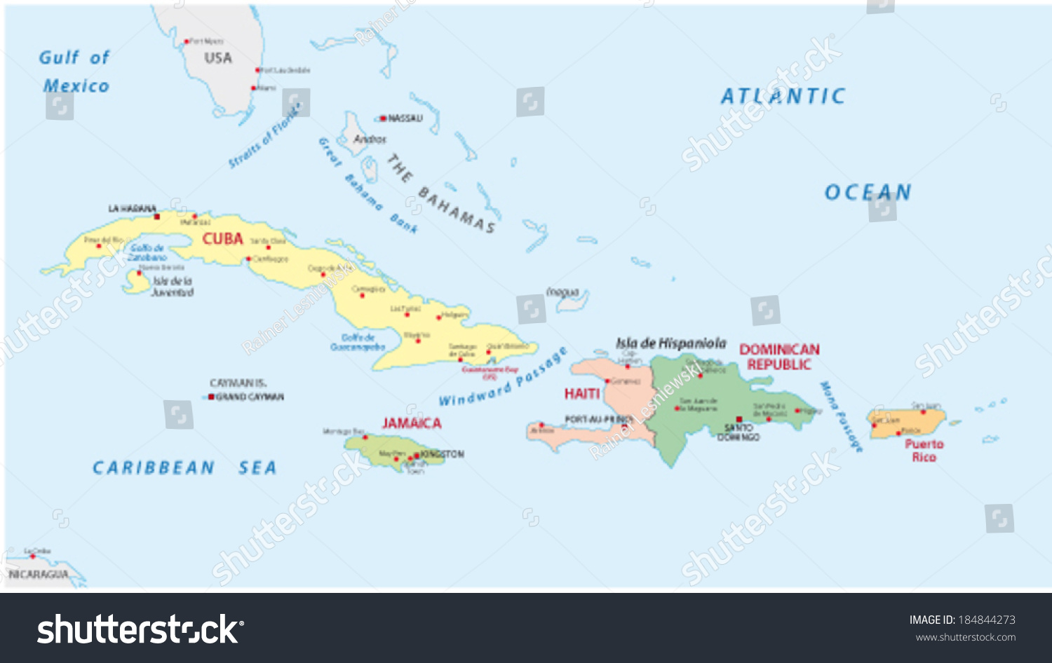 Greater Antilles Map Stock Vector (Royalty Free) 184844273 - Shutterstock