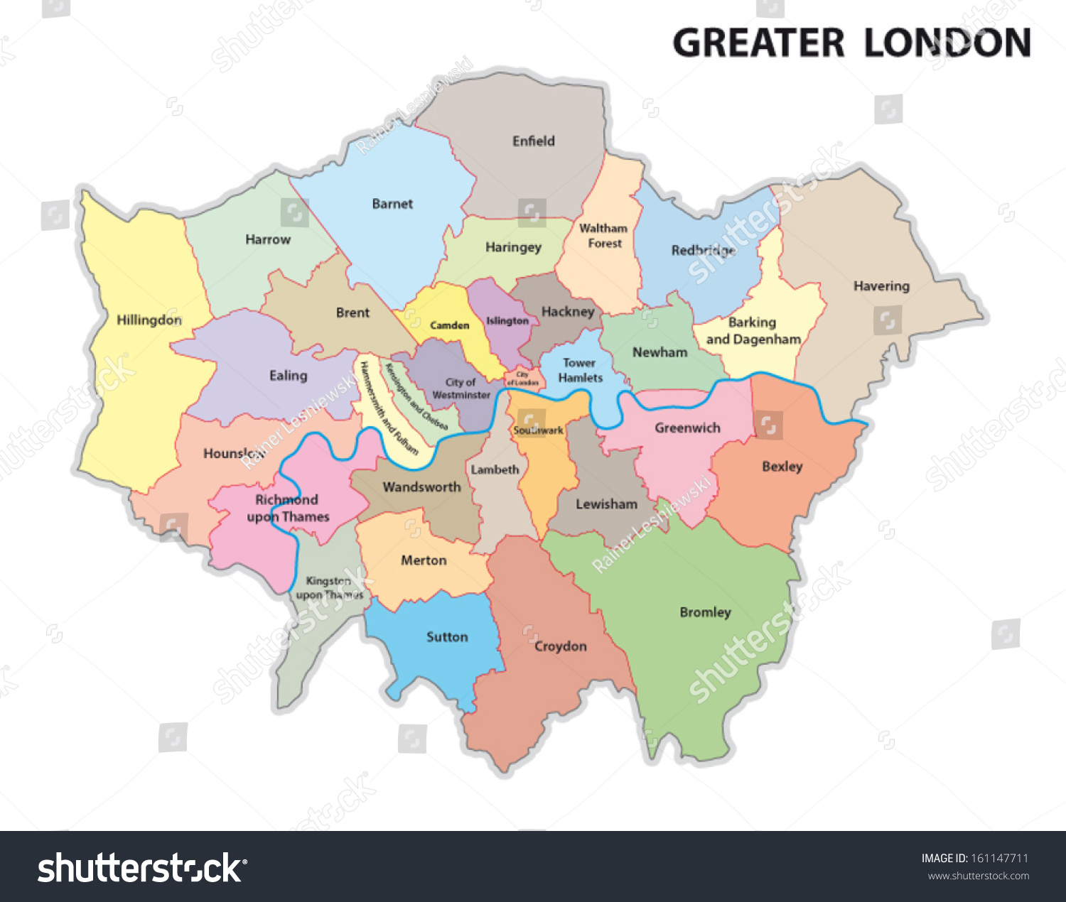 Greater London Administrative Map Stock Vector 161147711 - Shutterstock