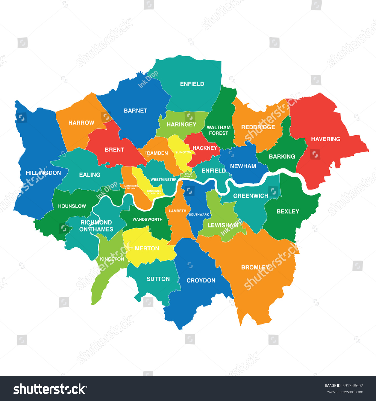 Greater London Boroughs Map Greater London Map Showing All Boroughs Stock Vector (Royalty Free)  591348602 | Shutterstock