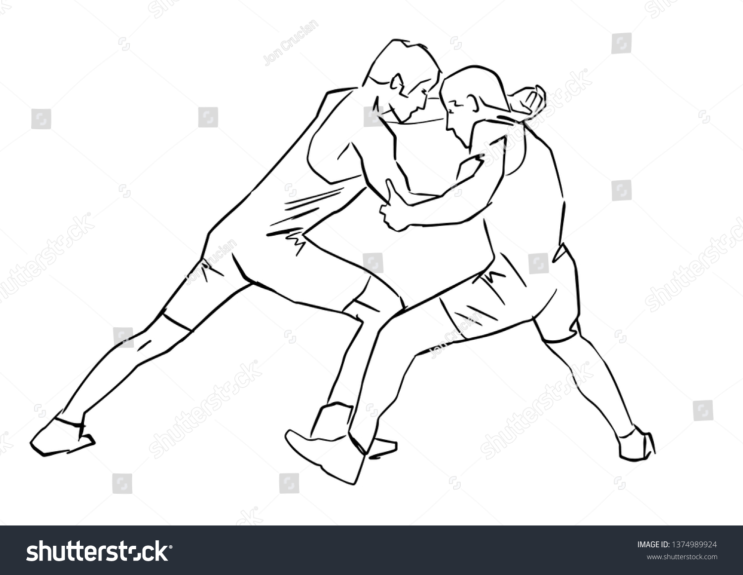 Grecoroman Wrestling Black Isolated Contour Fight Stock Vector (Royalty ...