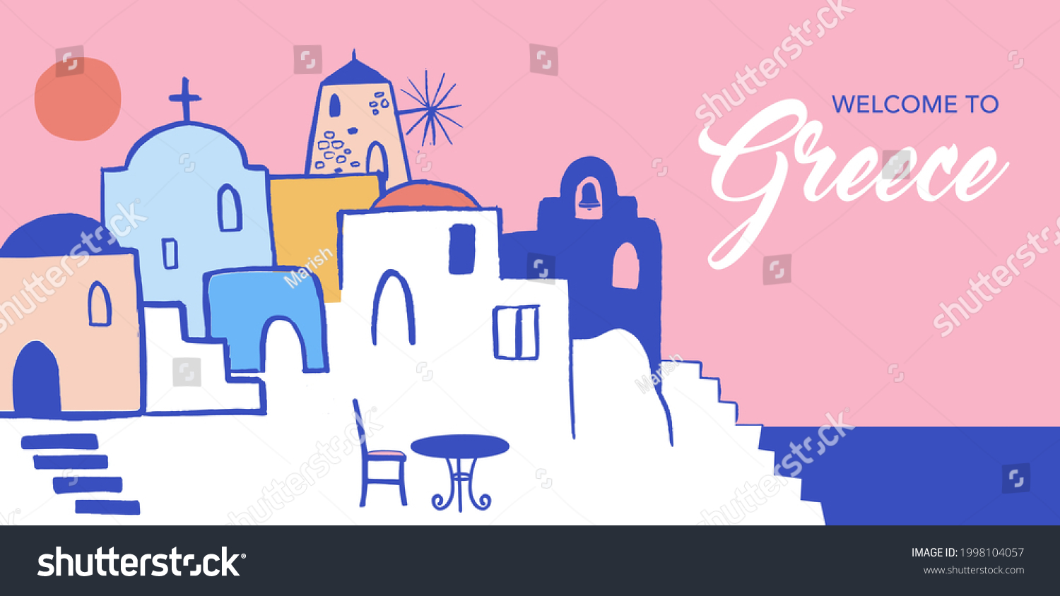 SVG of Greece hand drawn illustration. Santorini old town streets, traditional and famous houses and churches with blue domes  svg