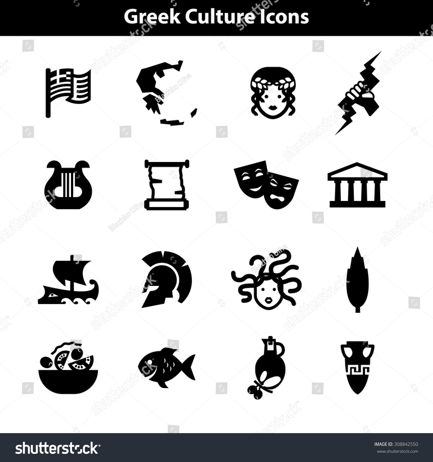 Greek Culture Icons Historical Art Mythological Stock Vector 308842550 ...