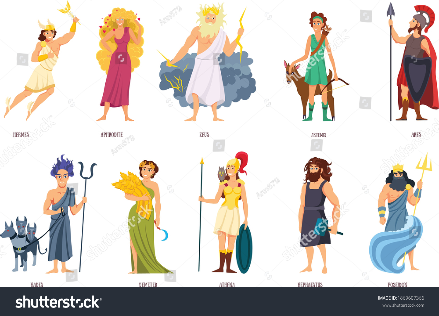 Greek Gods Set Vector Illustrations Isolated Stock Vector (Royalty Free ...