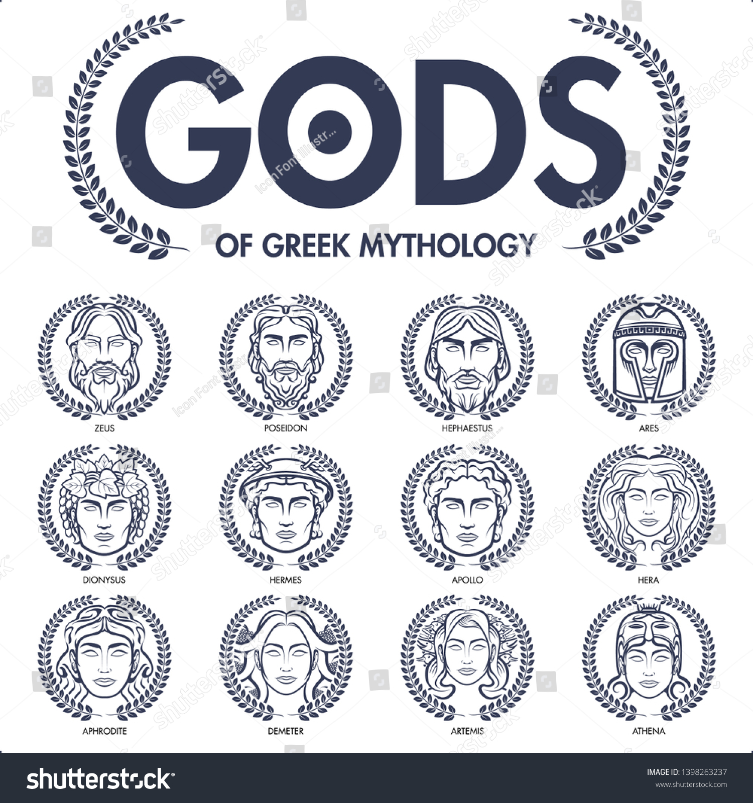 Greek Gods Vector 12 Mythology Male Stock Vector Royalty Free