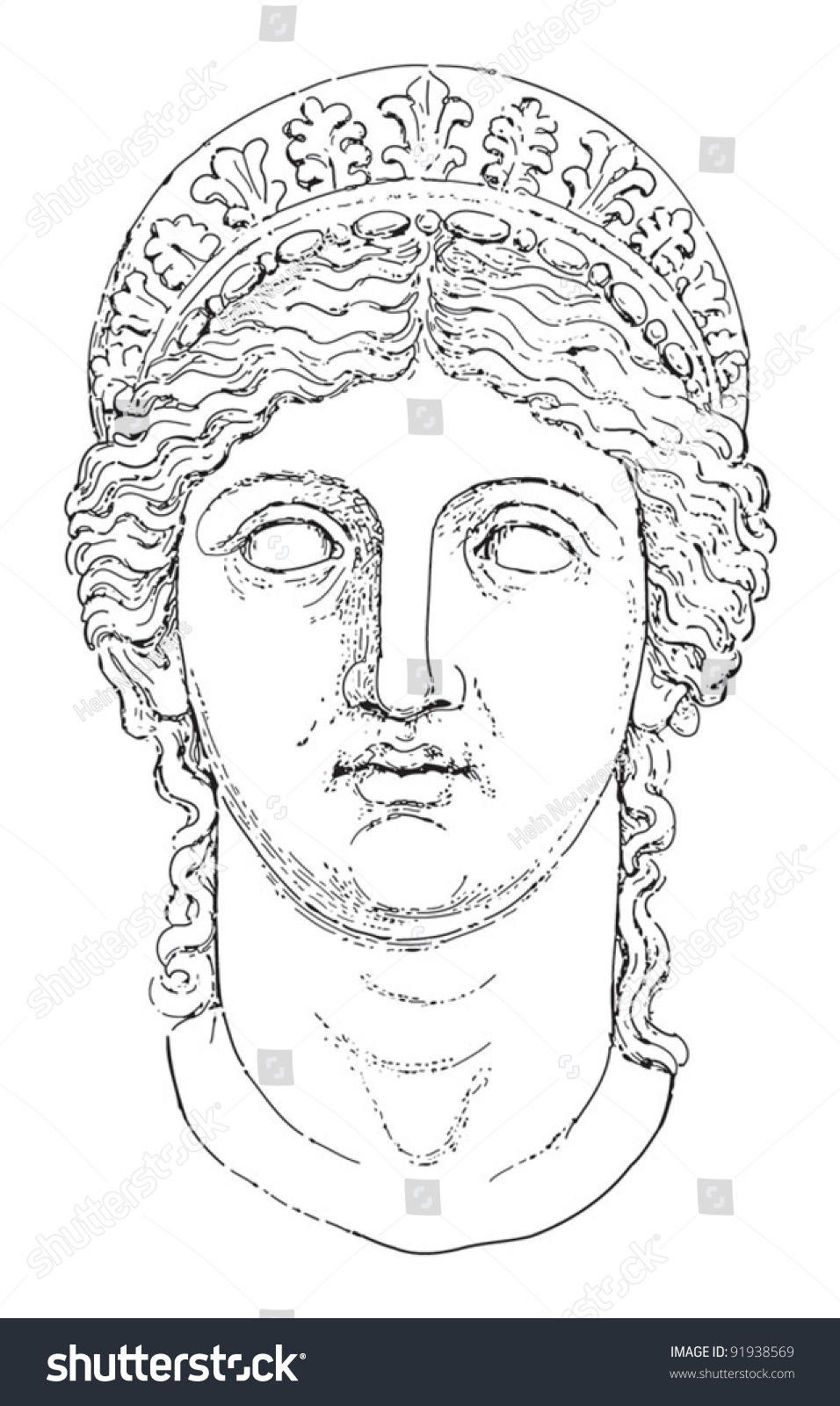 Greek Sculpture Head Of Hera / Vintage Illustration From Meyers ...