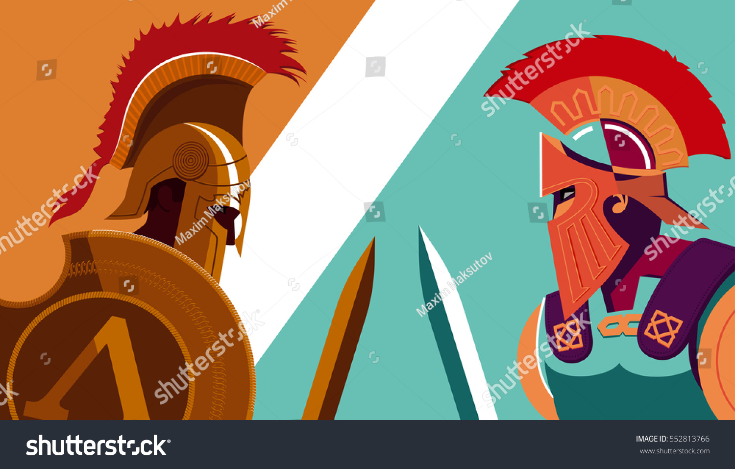 Greek Spartan Warrior Versus Trojan Soldier Stock Vector Royalty Free 552813766 9958