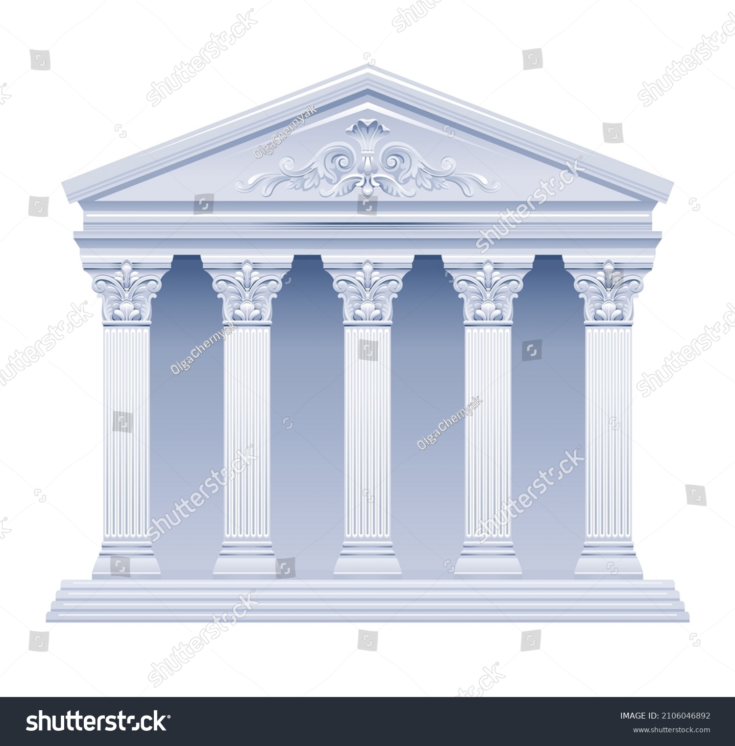SVG of Greek temple building vector. Greek Roman pillar architecture. Ancient column illustration from Greece, Rome. Marble antique house - parthenon acropolis temple court bank. 3d icon on white baackground svg