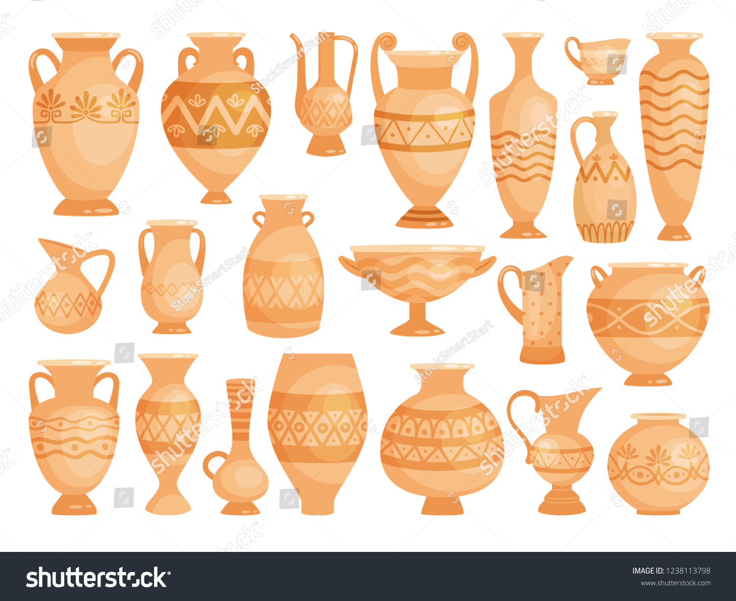 Greek Vases Ancient Decorative Pots Isolated Stock Vector Royalty