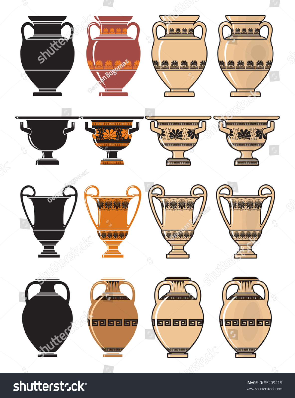 Greek Vases Ornaments Vector Vector De Stock Libre De Regalías 85299418 