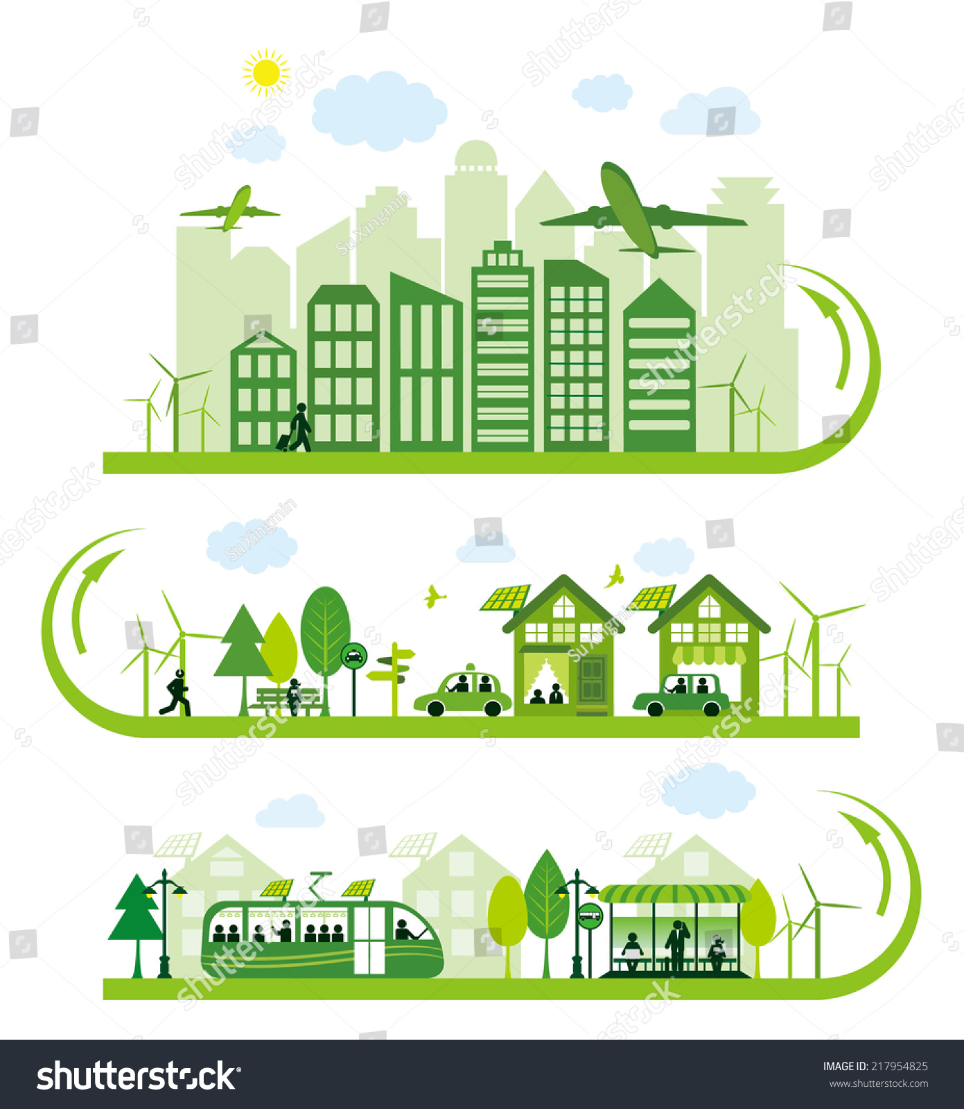 Green Alternative Energy City Stock Vector (Royalty Free) 217954825