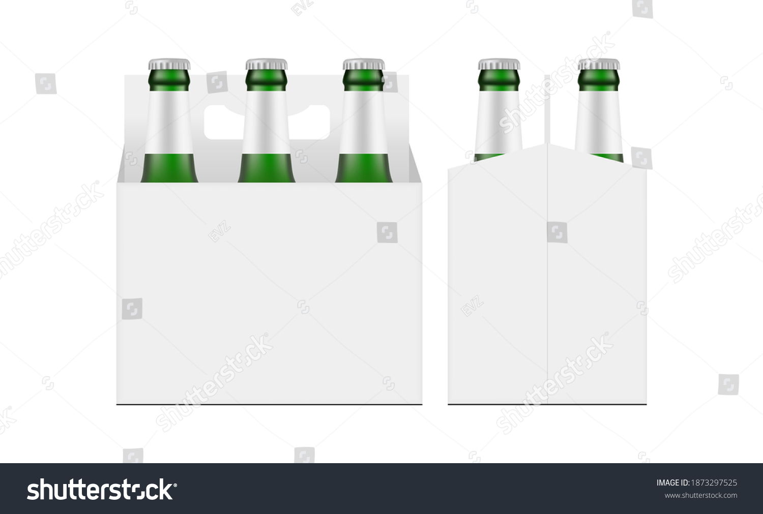 SVG of Green Beer Bottle Carrier Packaging Box Mockup, Front and Side View, Isolated on White Background. Vector Illustration svg