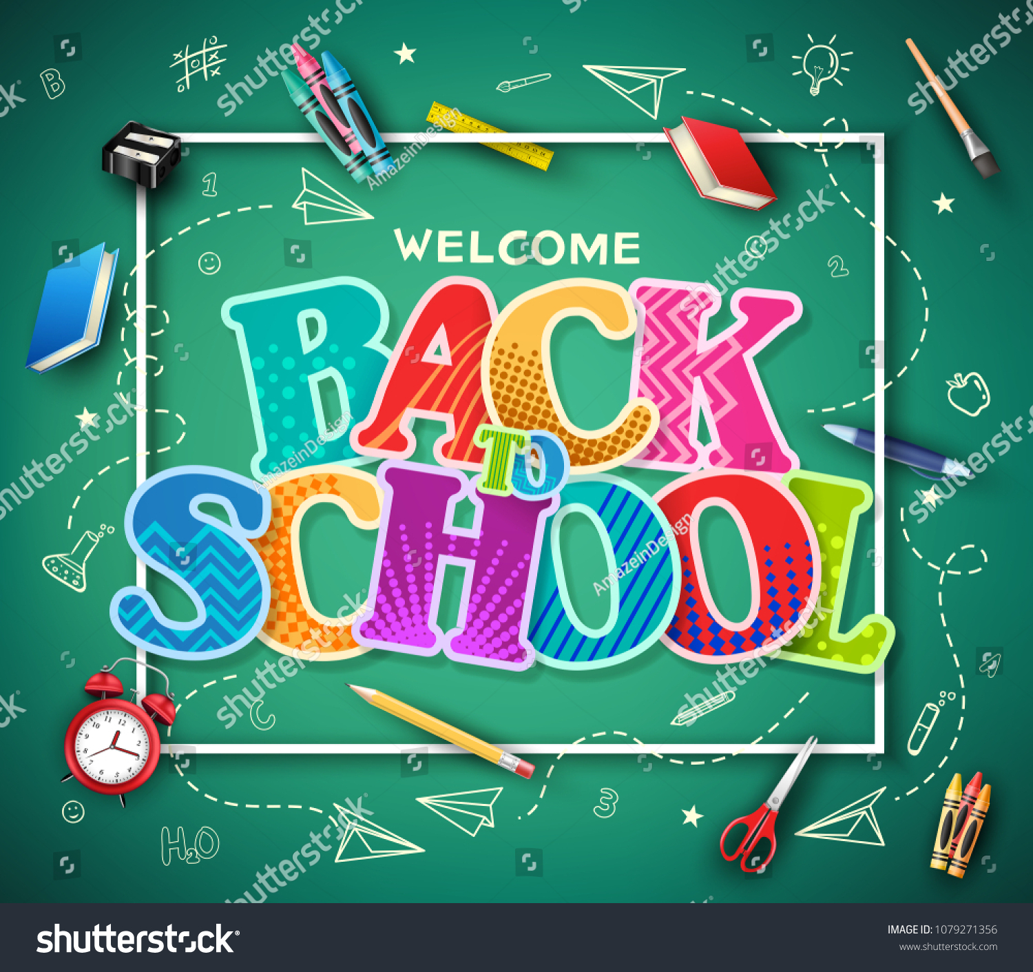 Green Chalkboard Background Back School Colorful Stock Vector (Royalty ...